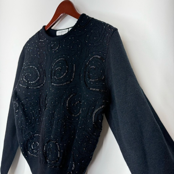 Vintage Liz Claiborne Collection Lambswool Blend Wimsy Iridescent Beaded Sweater - Picture 5 of 16